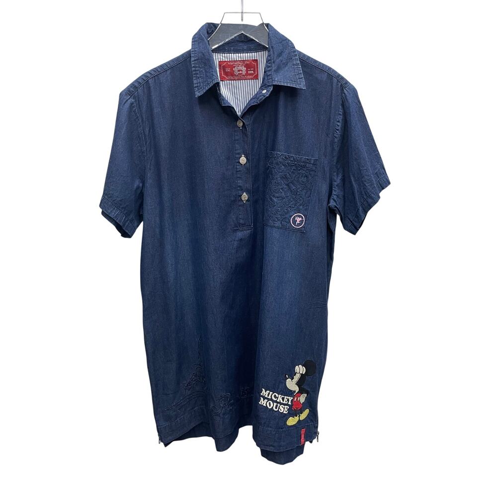 Blue Chambray Shirt Dress (tunic)With Mickey Mouse Embroidery Women’s Size XXXL